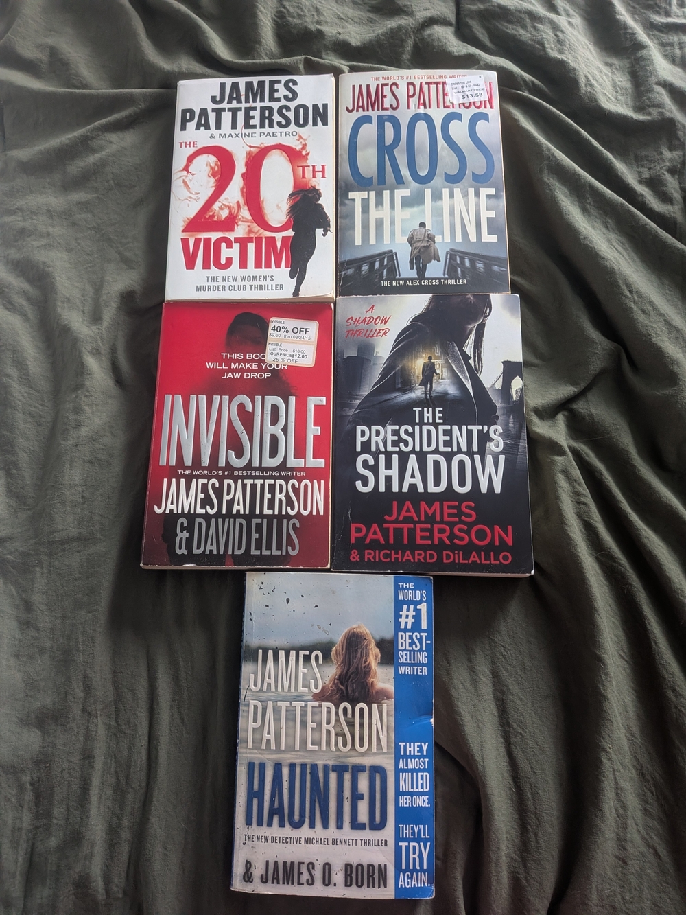 James Patterson 5 Book Bundle Haunted, Invisible, Cross The Line, 20th Victim